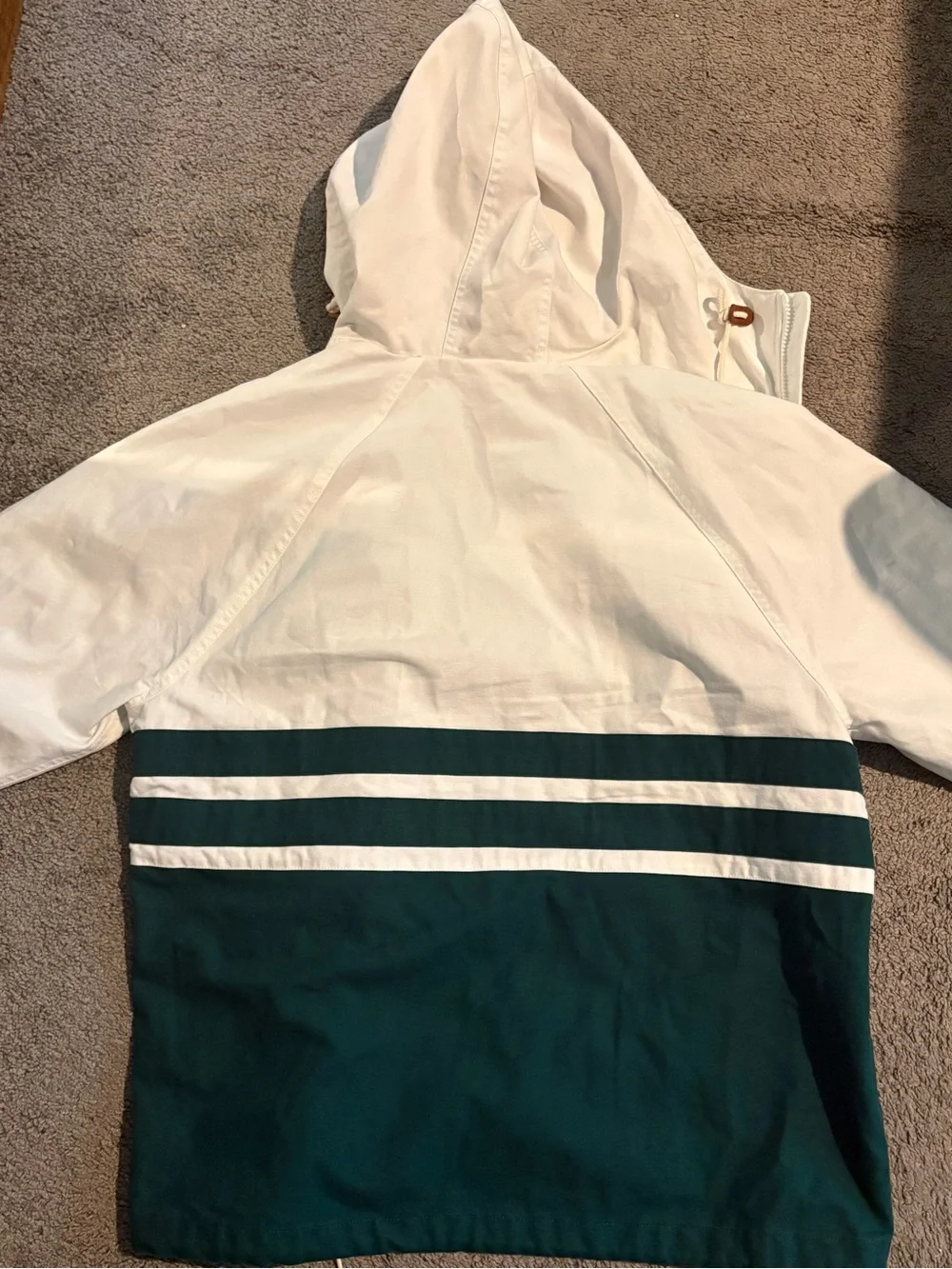 J. Crew Topsail White and Forest Green Hooded Jacket with Yellow Hood Lining